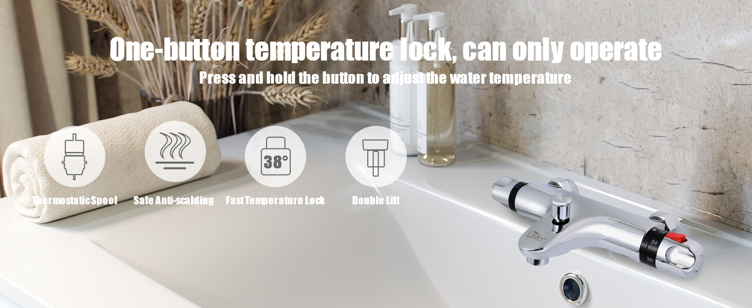 Змішувач для ванни з термостатом Uten, 2 виходи, латунь (срібло-1), захист 38°C