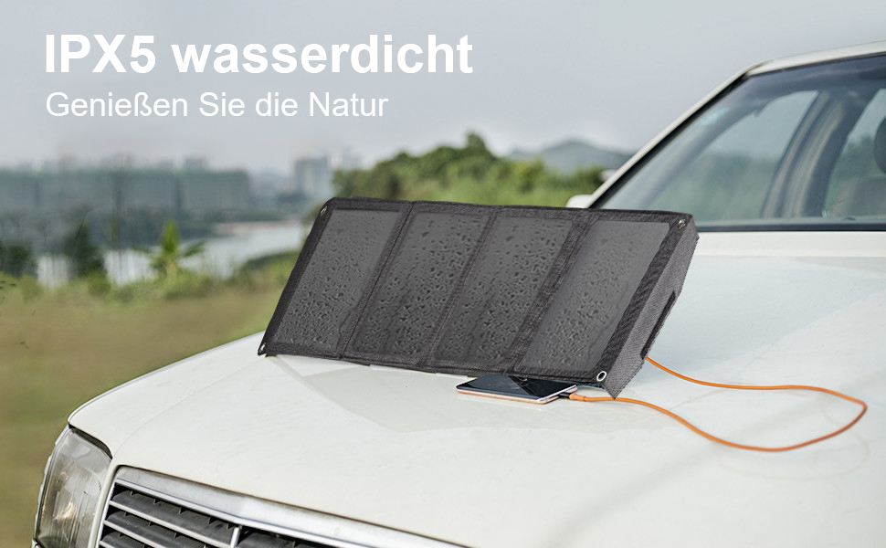 Портативна сонячна панель 28 Вт складна, ефективність перетворення енергії 24, водонепроникний зарядний пристрій для сонячної енергії IPX4 Два порти QC3.0 USB для подорожей у кемпінгу.