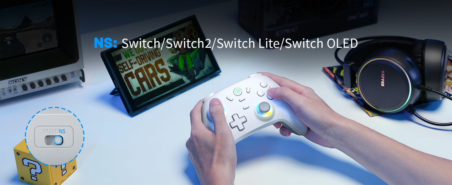 Бездротовий ігровий контролер ECHTPower для PC, Switch, Steam Deck, Android, iOS — RGB підсвічування, Hall-джойстики, вібрація, Turbo, акумулятор 800mAh (Білий)