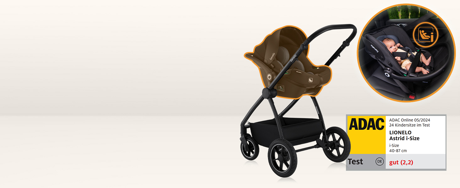 Дитяча коляска Lionelo Meril 3-в-1, 0-48 місяців, до 22 кг, люлька до 9 кг, автокрісло до 13 кг, поворотні колеса, амортизація, великий капюшон UPF50+, бежевий
