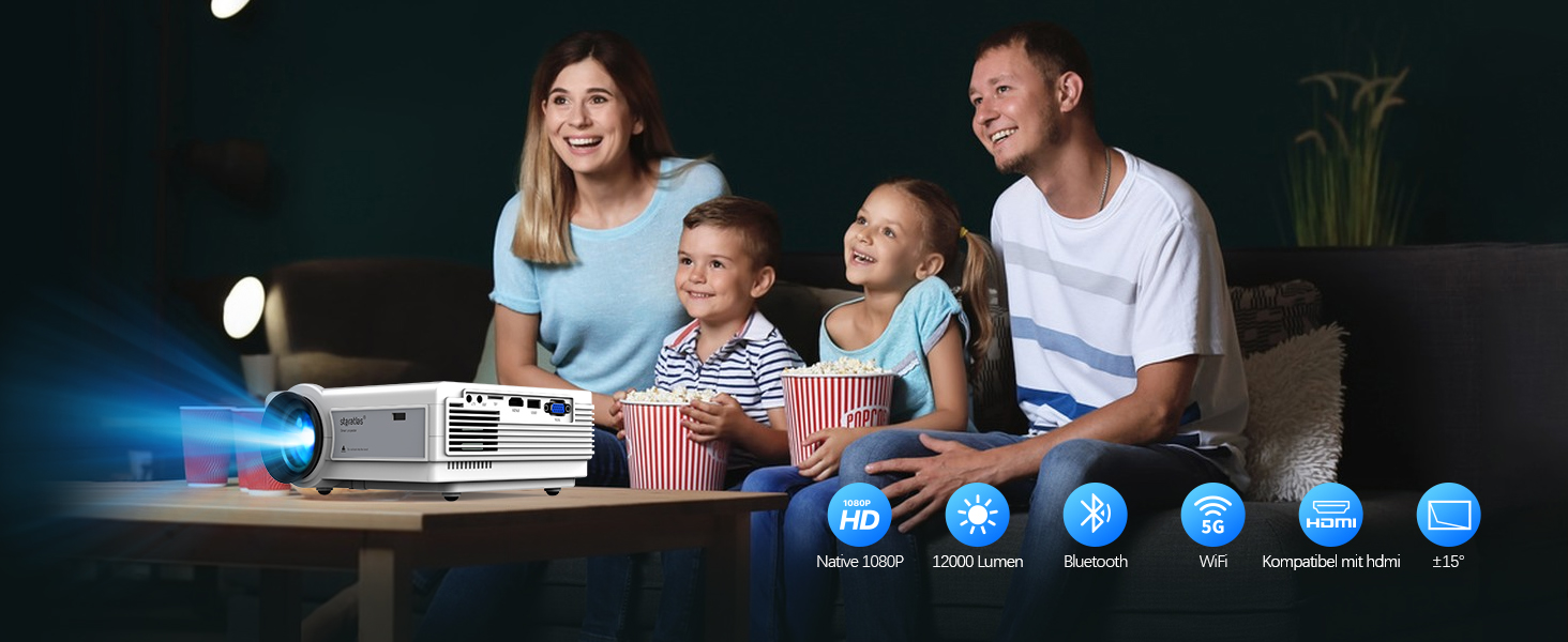 Проектор Staratlas Beamer 5G WiFi Bluetooth Full HD 12000 Lumen, Native 1080P 4K, для домашнього кінотеатру, сумісний з iOS/Android/Fire Stick/HDMI/USB/PS5, білий