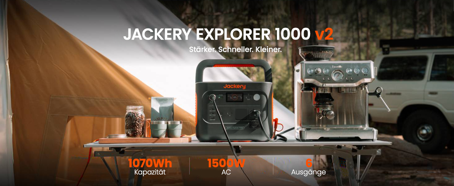 Портативна електростанція Jackery Explorer 1000 v2, LiFePO4 1070 Втгод, 1500 Вт змінного струму/100 Вт USB-C, швидка зарядка за 1 годину