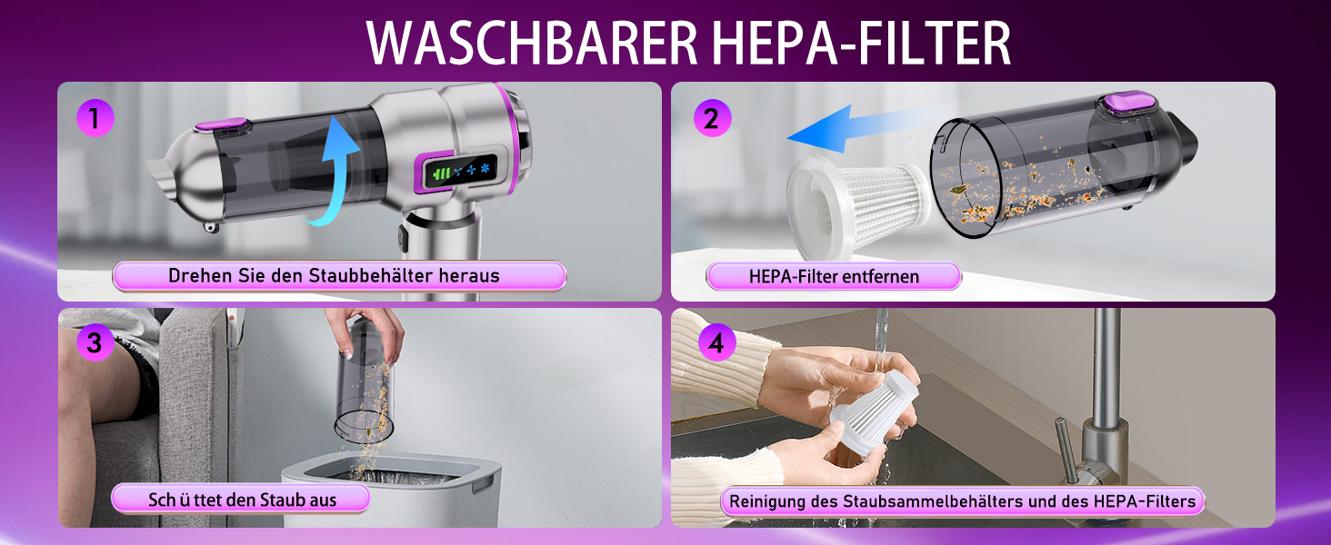 Акумуляторний ручний автомобільний пилосос бездротовий 27000Па, потужний міні-пилосос та електричний обдувач для авто, дому, кухні та ПК