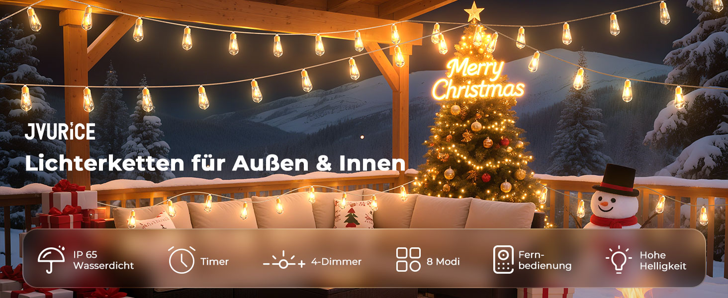 LED гірлянда для декору: 24 лампочки, 12 метрів, RGB, тепле біле світло, 8 режимів, таймер, диммування, для дому, саду, балкону, вечірки, святкування