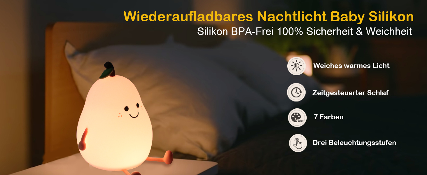 Нічник Ntrjtrss Дитячий силікон, форма лампочки для годування з регулюванням яскравості, світлодіодна лампа з 7 кольорами для дітей