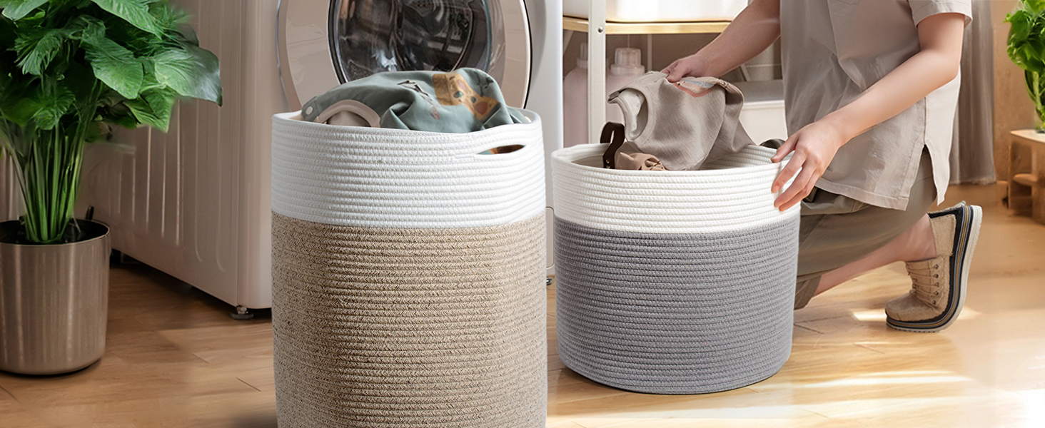 Кошик для білизни 32л з бавовни з ручками, плетені кошики для зберігання, коричневий (34х40 см)