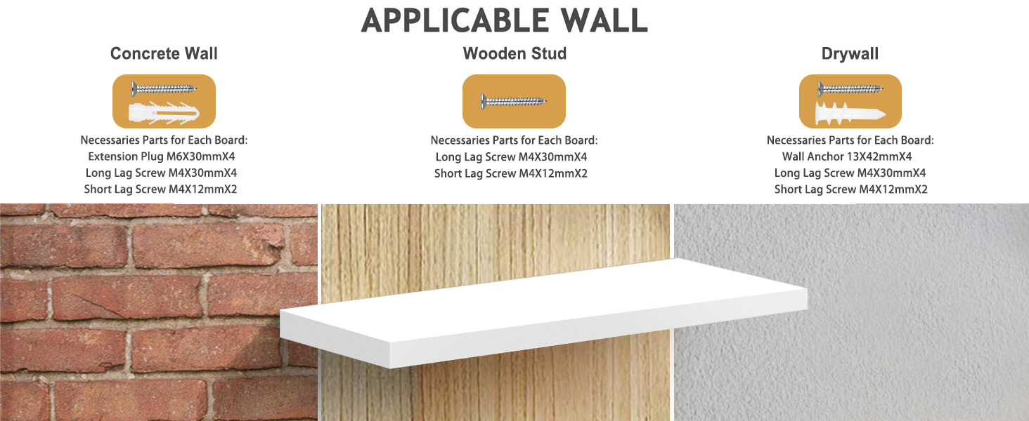 Набір полиць настінних OUDIE білі (3 шт), плаваючі полиці для вітальні, кухні, спальні, офісу, коридору 15x40x1.5 см