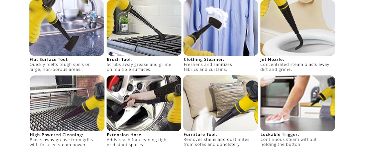 Портативний пароочисник Comforday для дому та авто: видаляє жир, плями та бруд. Зі 9 насадками для чищення диванів, кухні та інших поверхонь.