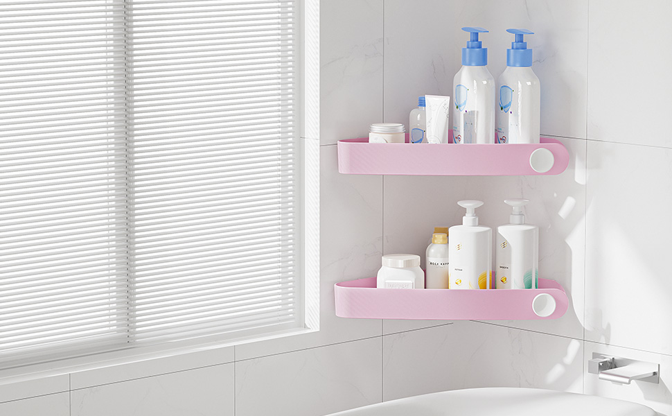 Пластикова поличка для душу Sotfamily без свердління (для кута 90°), 4 шт, рожева