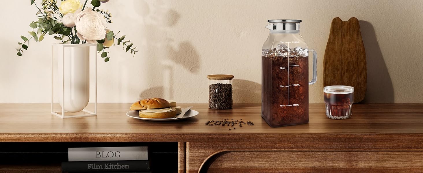 Скляна карафа Aofmee 2 літри з кришкою: для води, соку, айс-ті