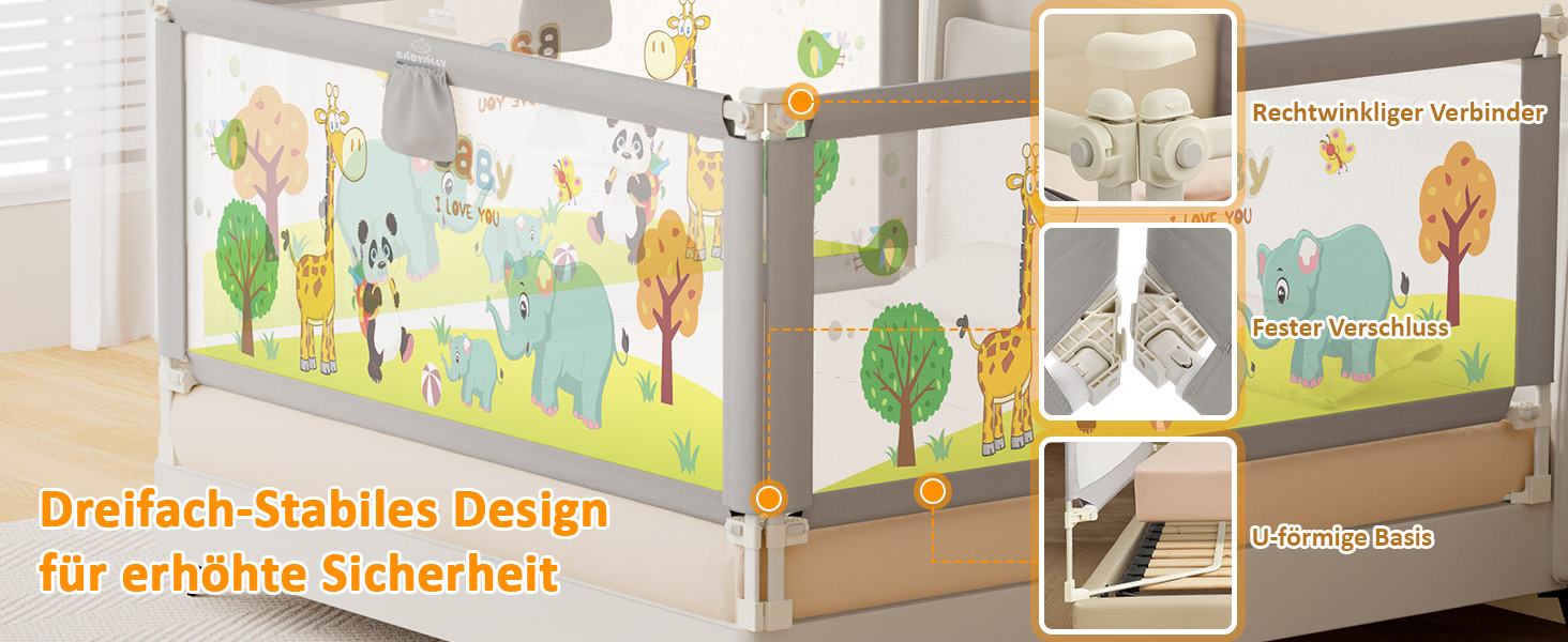 Бортики для ліжка дитячі 3 шт. (2x200 см + 1x180 см) складні, захист від випадання, малюнок 'Джунглі', для малюків та дітей