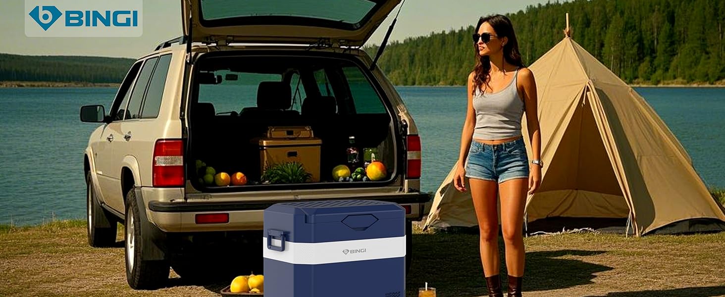 BINGI Kompressor Холодильник для Автомобіля 12/24V/230V, 38л, -18°C до +15°C, Зелений, для Авто, Кемпінгу, Дома