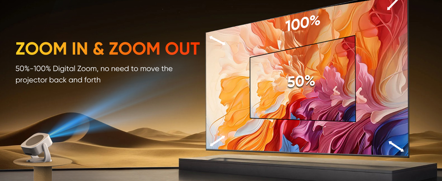 Міні-проектор Beamer 4K 1080P з Wi-Fi/BT, електронним фокусом/автоматичною корекцією трапецеїдальних спотворень, 50% зумом, 270° обертанням для домашнього кінотеатру/відпочинку на природі, сумісний з ноутбуком/смартфоном/мишею