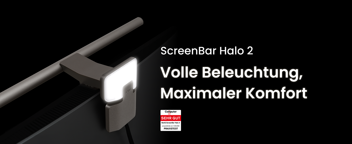 BenQ ScreenBar Halo 2 – LED-лампа для монітора з бездротовим контролером, без відблиску, регульованою яскравістю та колірною температурою, для захисту очей, USB-живлення
