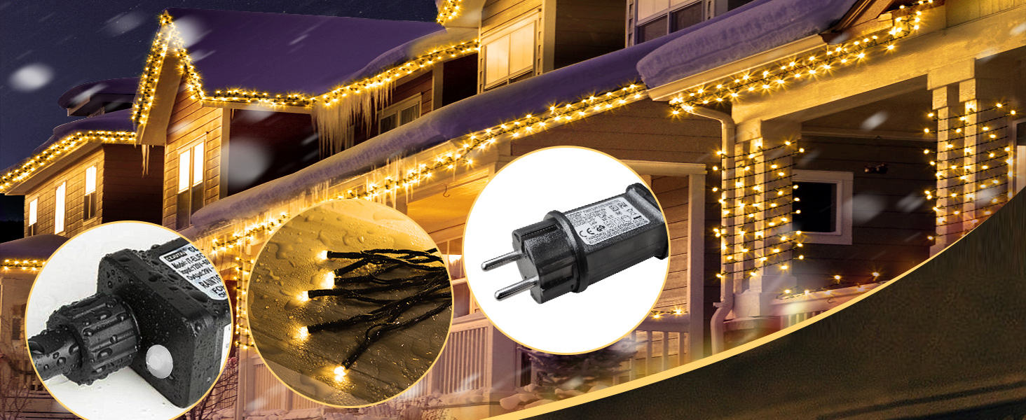 Світлодіодна гірлянда для вулиці 30-35м, 300 LED вогників для новорічного та різдвяного декору, теплий білий колір