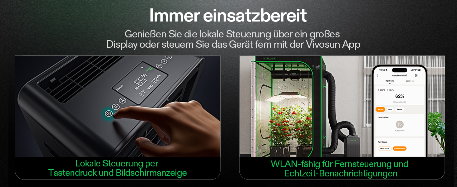 VIVOSUN AeroDrain D12 - Електричний осушувач повітря 12л/день з датчиками температури та вологості, дистанційне керування, для підвалу, ванної кімнати та гроу-тента