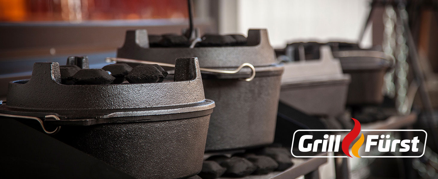 Набір голландської печі Grillfürst Dutch Oven BBQ Edition DO 9: чавунний котелок 8,5 л з підставкою, підняття кришки та сумка для зберігання