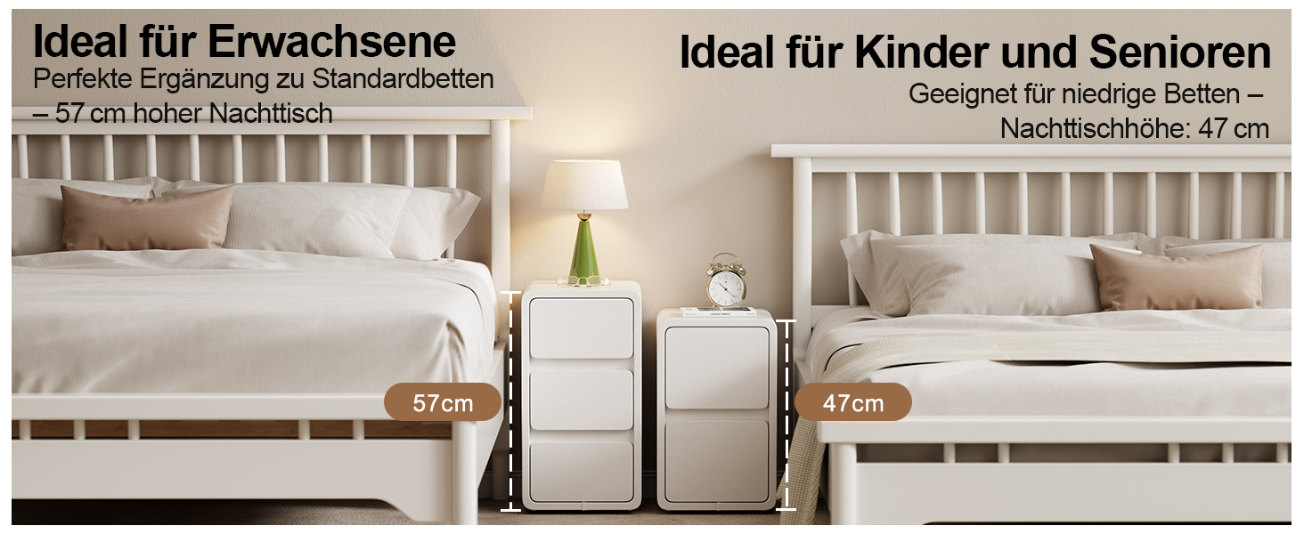 Нічний столик AQIMUELE, білий, з 2 шухлядами, 30 см, без встановлення, шкіряна поверхня