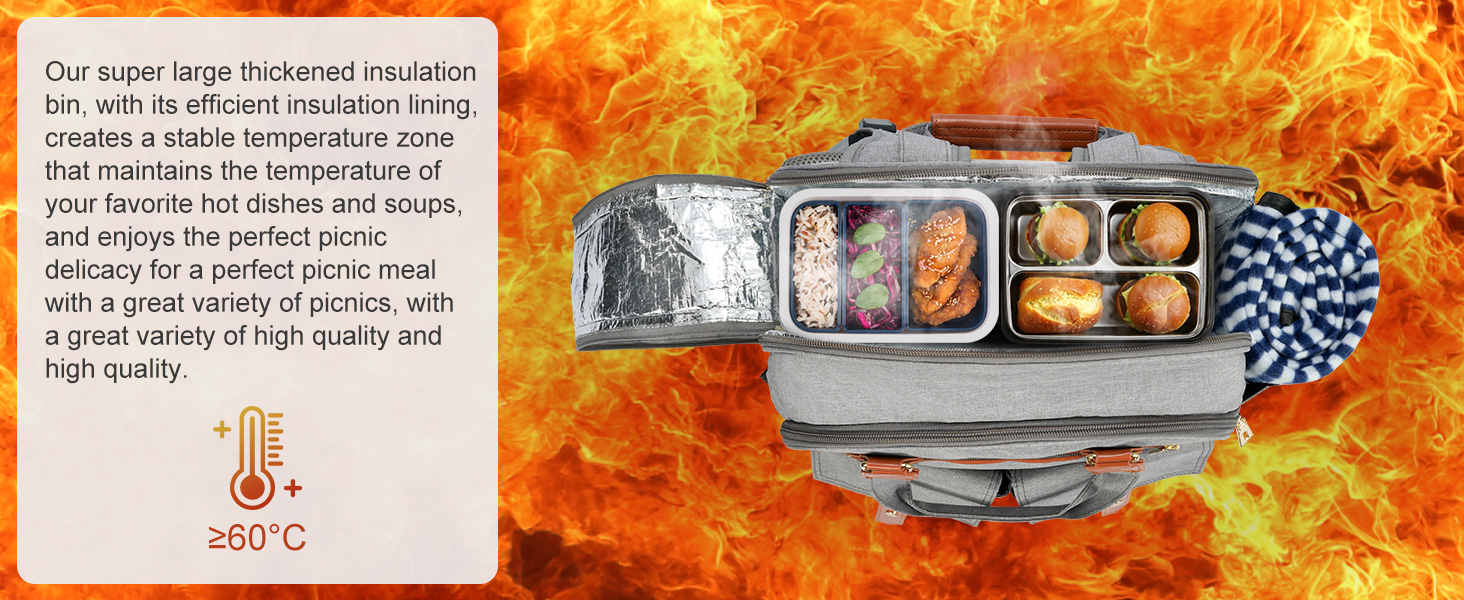 Набір для пікніка на 4 особи з термосумкою, флісовою ковдрою, столовим приладдям, для кемпінгу, пляжу, подорожей, походів (Світло-сірий)