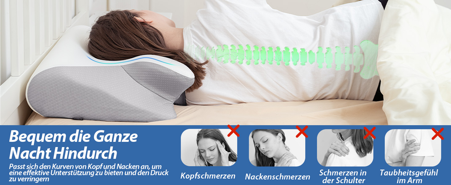 Ортопедична подушка для шиї HOMCA з Memory Foam, 2 в 1, з 3D охолодженням, 60x13/11x40 см, сіра
