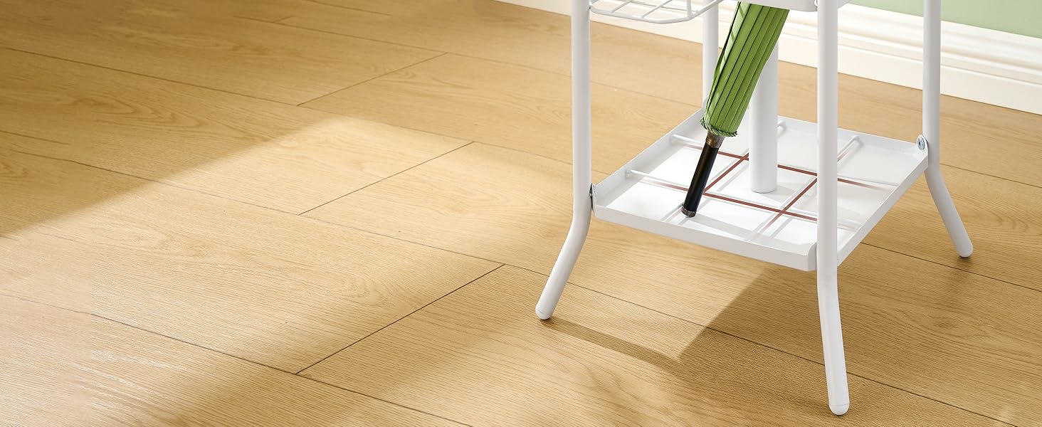 Настінна вішалка для одягу FAVOOSTY з підставкою для парасольки, 12 гачків, стійка для пальто, вішалка для одягу в вітальню, спальню, срібна (білий)