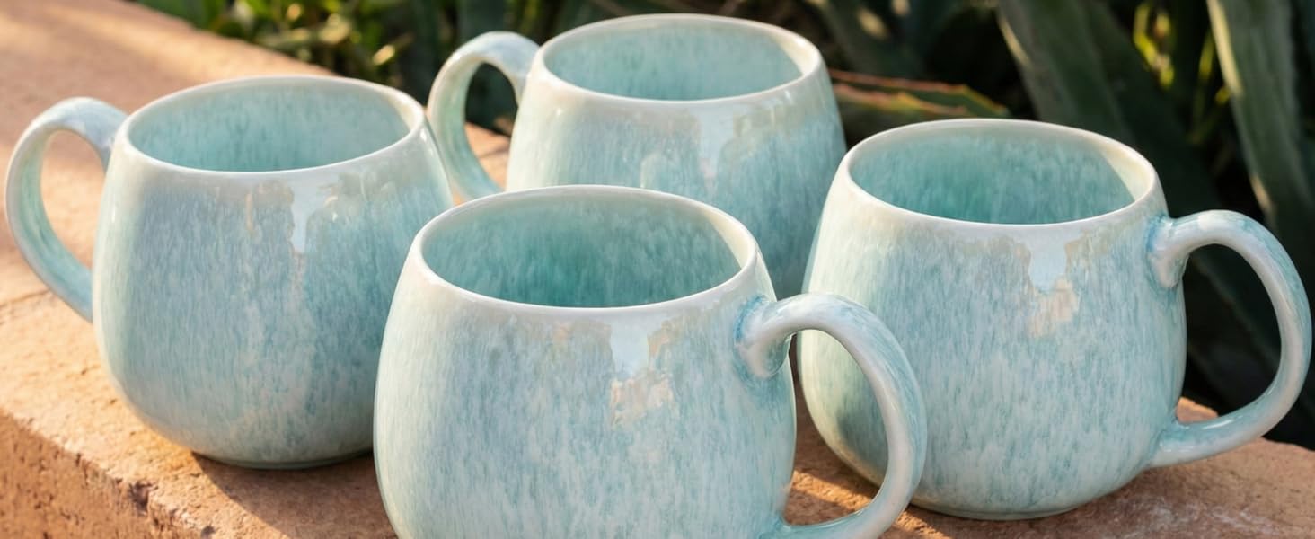 Набір чашок SÄNGER Paros: 4 чашки з порцеляни ручної роботи, 300 мл, набір для кави та чаю, кремовий колір, PREMIUM COLLECTION, 16 предметів