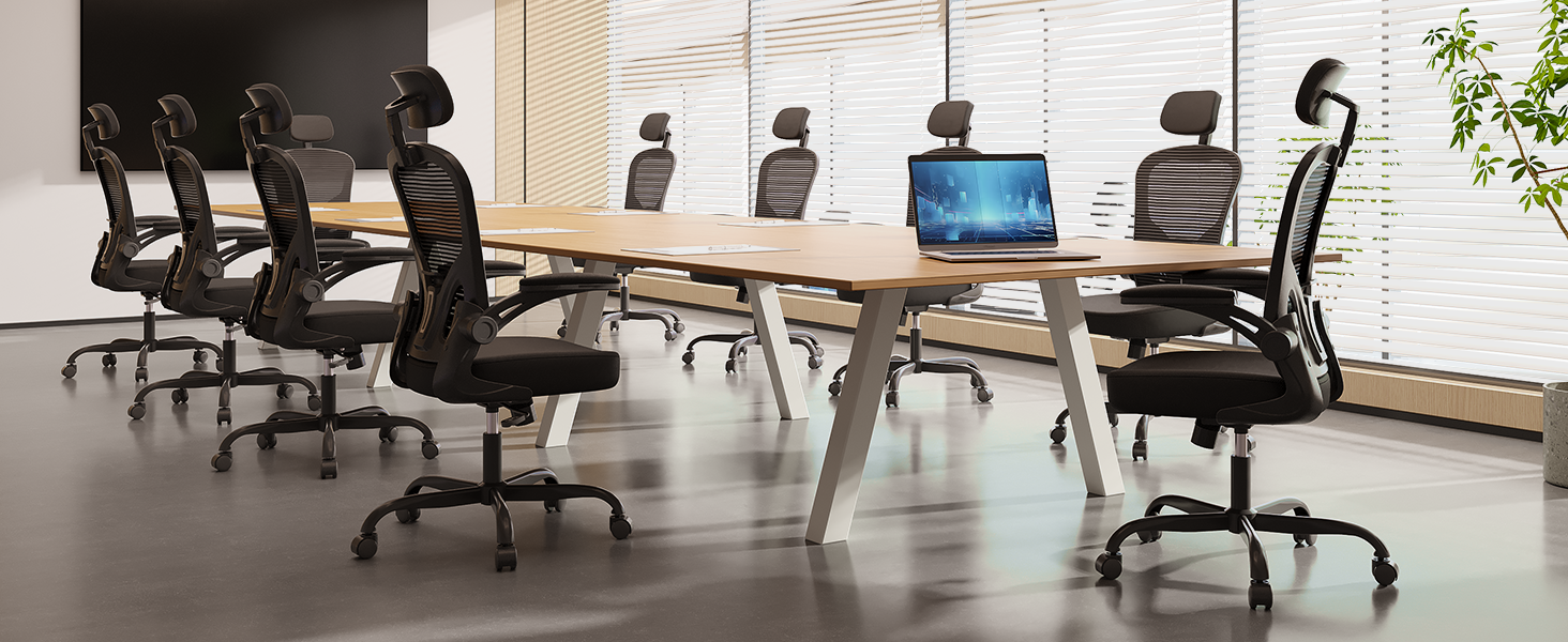 Офісний стілець Synorla ергономічний з підтримкою спини, 150 кг, чорний з підголівником