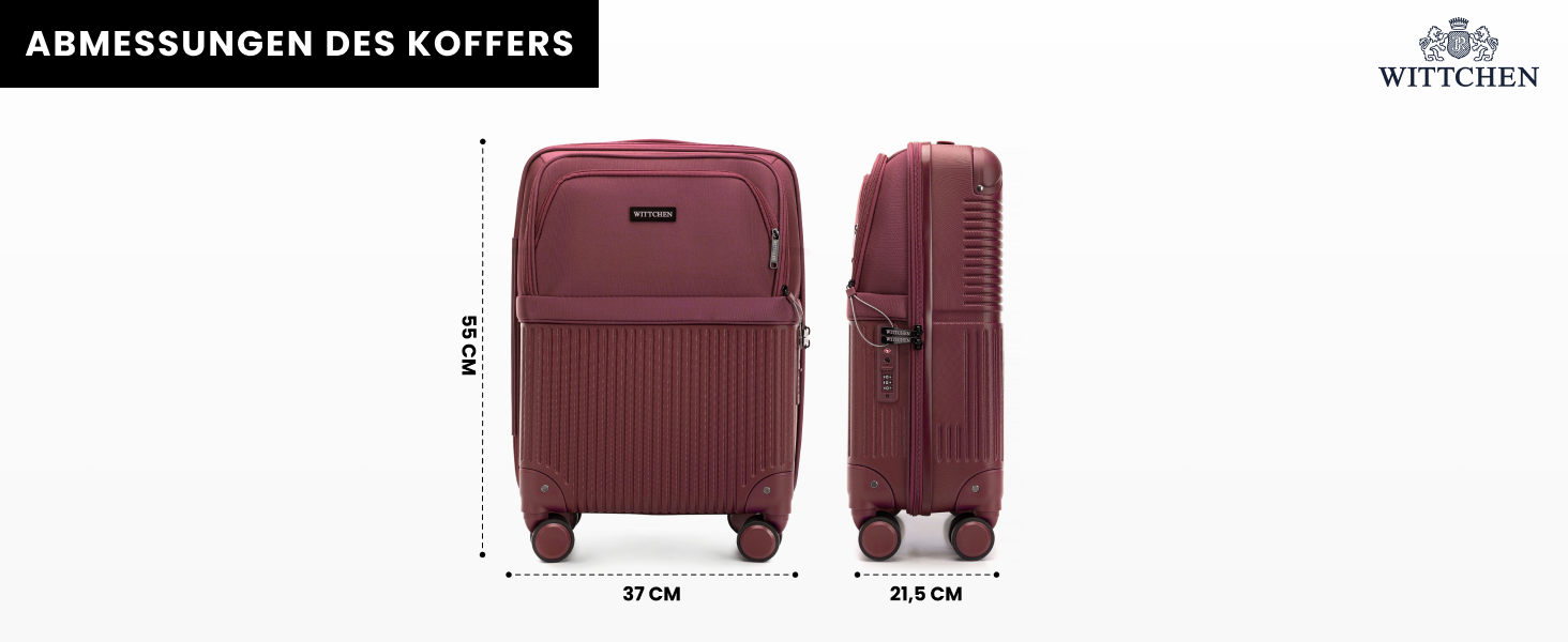 Набір валізWITTCHEN AXIS 3 шт. | Ручна та велика валіза | Гібрид ABS Nylon з TSA замком, телескопічною ручкою та 360° колесами | Бордовий колір