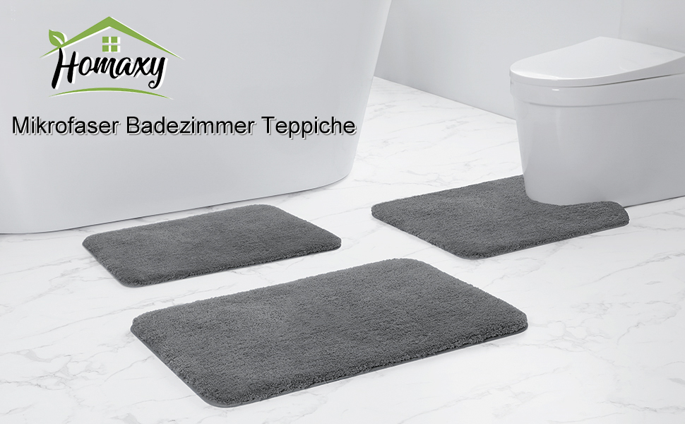 Набір килимків для ванної кімнати Homaxy (2 шт.) – антиковзаючі, м'які, з високим ворсом, мікрофібра, сірий (41 x 61 см + 51 x 76 см)