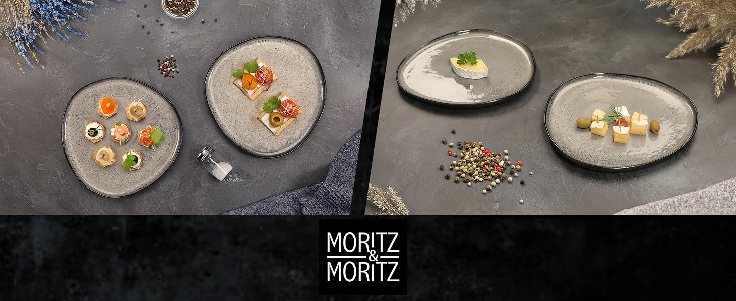 Набір посуду Moritz & Moritz ORGANIC на 6 осіб (18 предметів) - Елегантний набір тарілок з високоякісної кераміки (сірий)