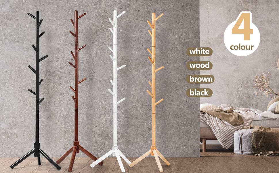 Підставка для одягу з бука, 9 гачків, 3 положення по висоті, для шапок, шарфів, сумок (білий/чорний)