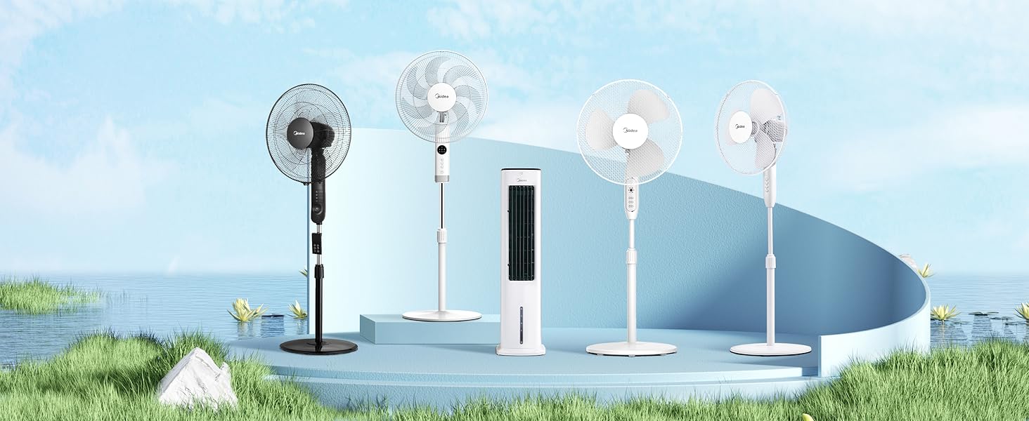 Вентилятор підлоговий Midea FS40-23MR з пультом, 3 швидкості, телескопічна висота, 90° поворот, 7 лопатей, LED-дисплей, білий