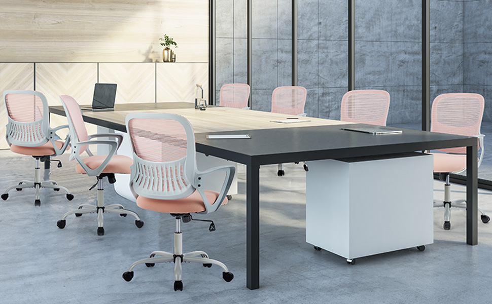 Офісний стілець Sweetcrispy з регульованими підлокітниками, ергономічний, з підтримкою попереку, регульована висота, поворотний на 360°, з м'яким сидінням, чорний (рожевий, фіксовані підлокітники)