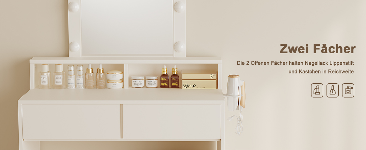 Трюмо JUMMICO з LED-підсвічуванням та дзеркалом, регульована яскравість та колірна температура, косметичний столик з 9 LED-лампочками, білий