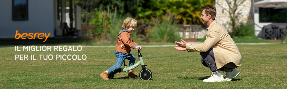 Бесрей 5-в-1 Дитячий Біговел, Триколісний Велосипед для Малюків 1-4 Років (Трав'янисто-зелений)