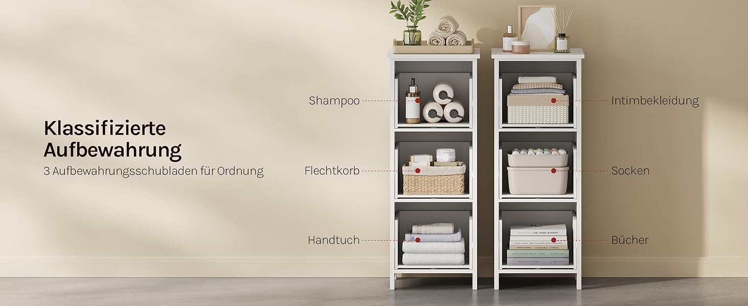 Шафа для ванної кімнати WOLTU, вузька шафа з 3 висувними ящиками, 32 x 30 x 81 см, для ванної, вітальні, спальні, кухні, сучасний дизайн, білий колір, BZS123ws