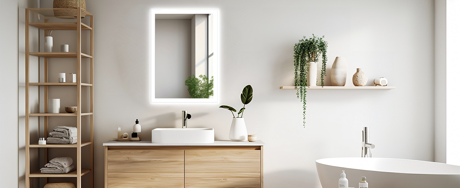 Дзеркало для ванної кімнати GIMBELEN з підсвічуванням LED, антизапар, 2 кольори світла (3000K/6500K), функція пам'яті, прямокутна форма, 50 x 70 см