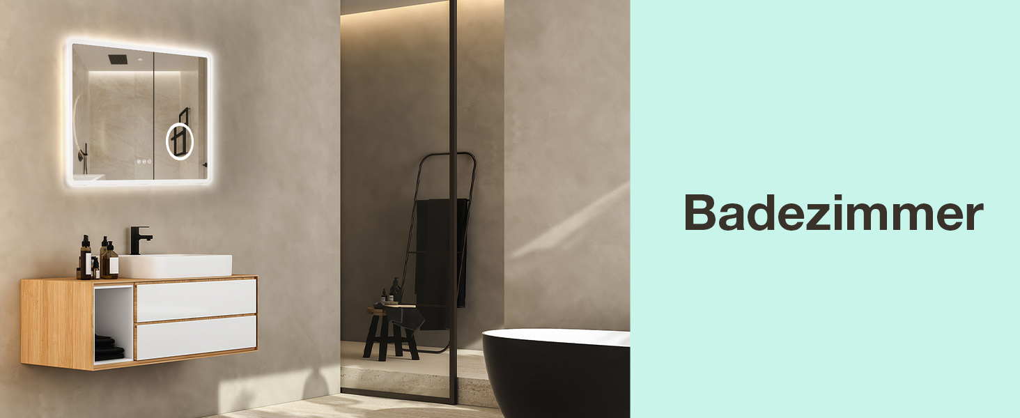 Дзеркало для ванної кімнати GIMBELEN LED з підсвічуванням 80x60 см, прямокутне, сенсорне керування, регульована яскравість, 3 кольори світла, антизапар, для вертикального/горизонтального монтажу