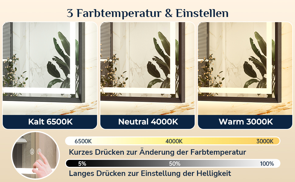 Дзеркало для ванної кімнати Keonjinn з підсвічуванням, металевий каркас 50x70 см, антизапар, LED, сенсорне керування, 3 кольори світла, диммування, пам'ять, настінне дзеркало (Чорний, 60 x 100 см)