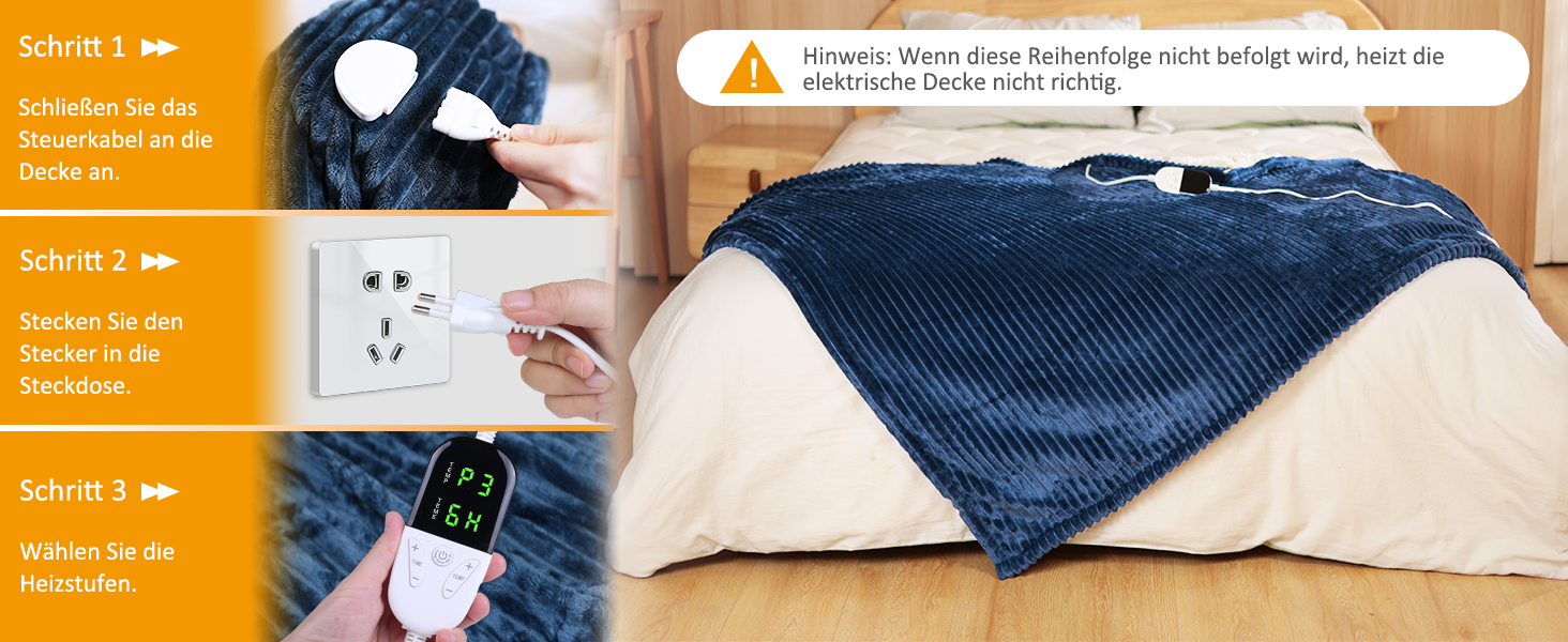 Електрична ковдра ITSHINY 180x135 см з цифровим регулятором, 6 режимів нагріву, таймер 1-10 годин, захист від перегріву, пральна, м'який фланель (Блакитна)