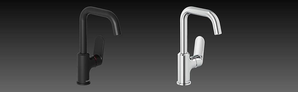 Змішувач для умивальника KLUDI-X1 з витяжною системою, поворотний на 360°, висота виливу 205 мм, водозберігаючий, розмір L, з підключенням, хром, з комплектом для зливу, хром