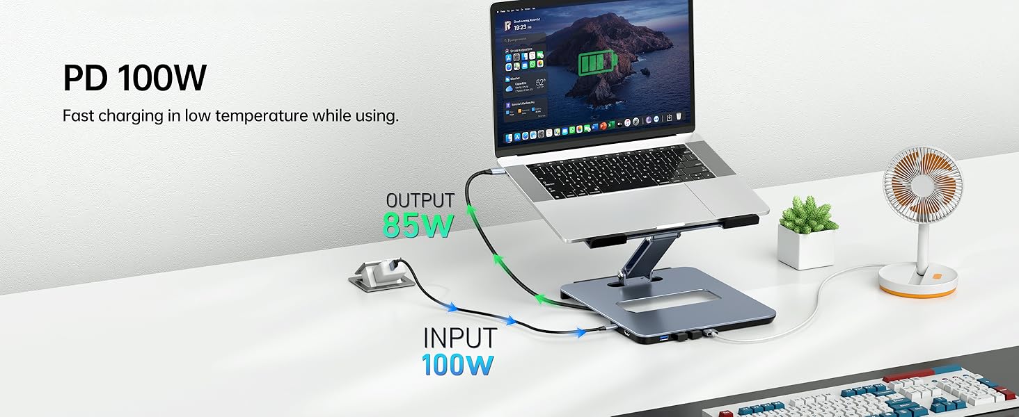 Підставка для ноутбука BENFEI з алюмінію та USB-C док-станцією 6в1, HDMI 4K@60Hz, 4*USB3.0, 100W PD, сумісна з MacBook Pro/Air, iPad Pro, XPS, Thinkpad