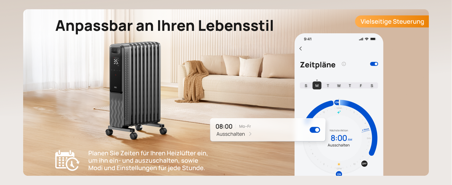 Електричний масляний радіатор Dreo OH310, 2000W, з пультом керування, 9 ребер, термостат, таймер, захист від перегріву та перекидання