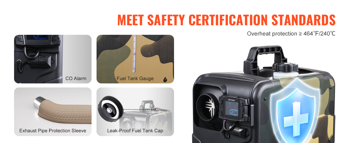 VEVOR 8 кВт дизельна піч опалення 12/24 В з Bluetooth, пультом дистанційного керування та CO-датчиком, швидко нагрівається, портативна, горизонтальна, маскувальна