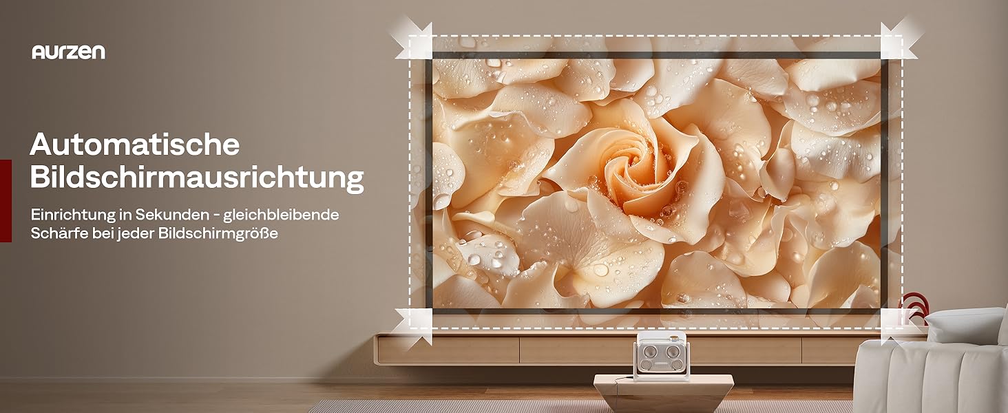 Aurzen Boom Mini 4-в-1 Smart Beamer з Google TV, 4K, проєктор для дому та на вулицю, 20W Dolby Audio, 500 ANSI, ToF автофокус, корекція трапеції, Wi-Fi/Bluetooth, підтримка смартфонів (кремовий)