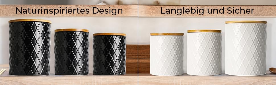 Набір з 3 вазок для зберігання Miamio Palmanova, кераміка з дерев'яним кришкою, білий колір