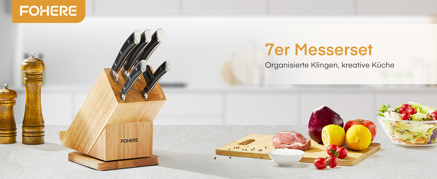 Набір кухонних ножів Messerblock 6 шт. з поворотним блоком 360°, сталь 5Cr15, з точилкою та підставкою для телефону