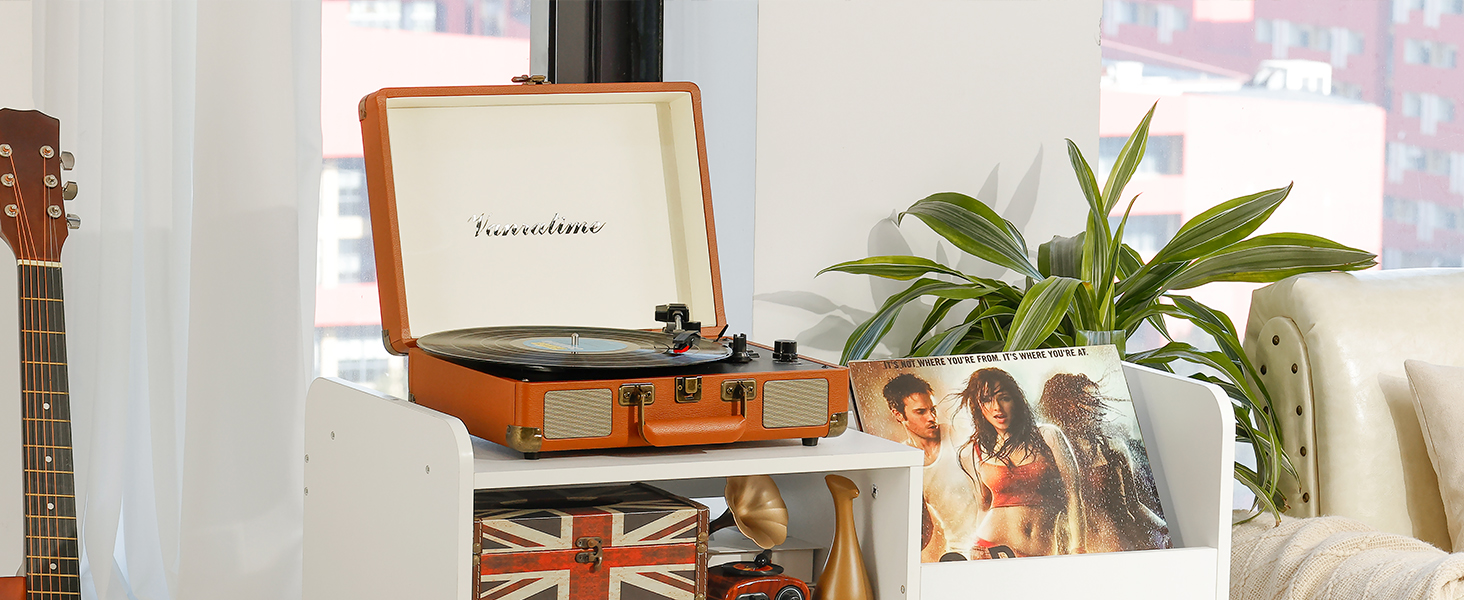 Стіл для програвача вінілу, стійка для програвача середини століття з місцем для зберігання до 350+ платівок, шафа для вінілових платівок з регульованими полицями (Білий)