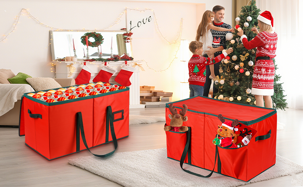 Коробка для прикрас на ялинку з 128 відділеннями, XL, з кришкою та кишенями, білий сітчастий матеріал