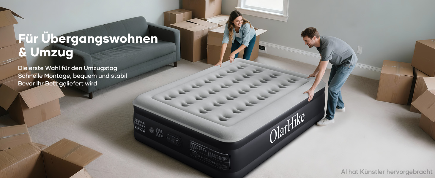 Самонадувний матрац OlarHike 140x200x46 см, двопомісний повітряний матрац для гостей, чорний